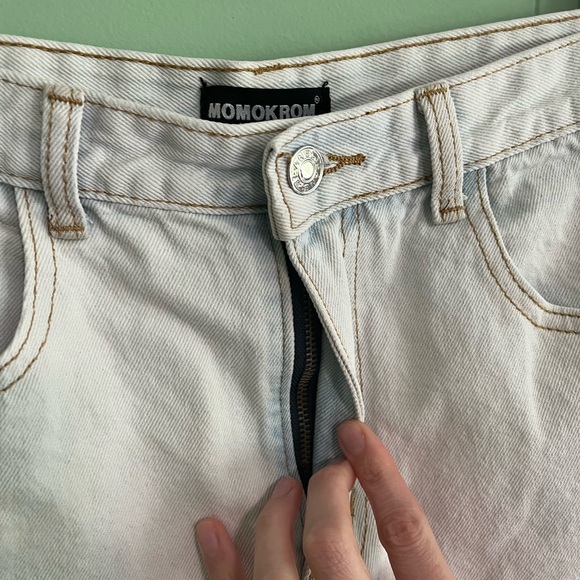 MOMOKROM DOLLS KILL High Rise Distressed Destroyed Light Wash Shorts Siz… - Picture 5 of 16